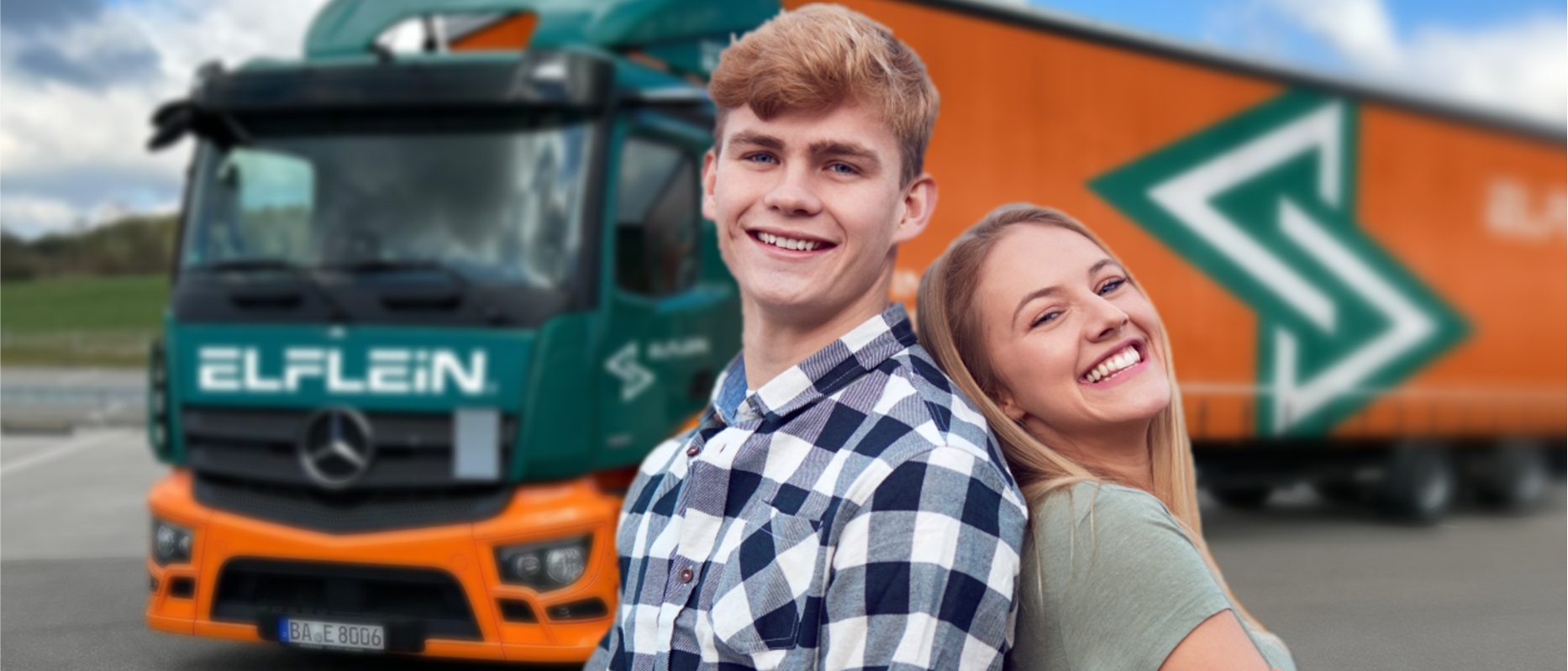 _neues CI_Azubi männlich weiblich vor LKW Ausbildung als Berufskraftfahrer:in (m/w/d) 2026 - Stellenausschreibung